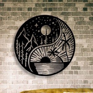 Yin yang Day and Night, Wood Wall Decor, Sun and Moon, Yin Yang Wall Art, Night and Day Sign - Housewarming Gift - Home Decor - Office Decor
