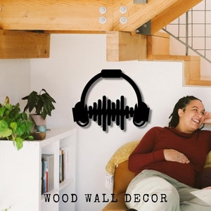 Headphone Music Wood Wall Art: DJ Decor, Music Studio Sign