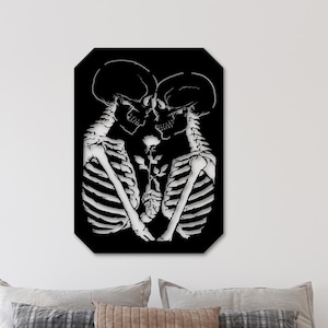 Skeleton Couple Wood Wall Art: Gothic Soulmate Decor