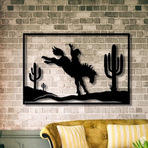 Wilder Westen Cowboy MDF Wandbild: Bronco Rider Silhouette