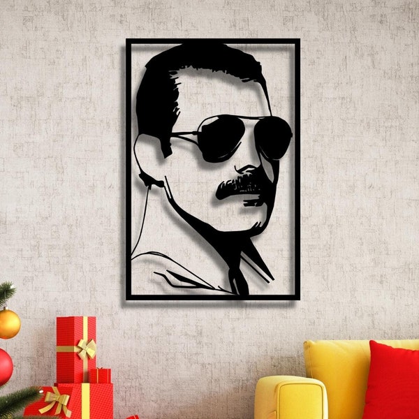 Freddie Mercury Holz Wandkunst, Farrokh Bulsara Wandschild - Musik Wandbehang, Königin Wanddekor, Musiker Geschenk für Musikliebhaber