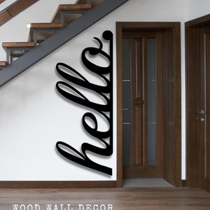 Wood Hello Sign, Front Door Decor, Welcome Sign Wall Decor, Home Entrance Decor, Vertical Wall Art, Entryway, Home Decor, Housewarming Gift