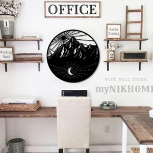 Yin Yang Holz Wandkunst, Sonne und Mond Wanddekor, Büro Dekor, Tag und Nacht Schild, positive und negative Wandbehang, großes Dekor