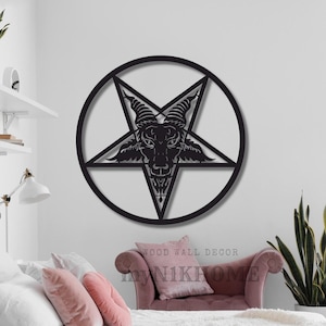 Pentagram Wall Art, Sigil of Baphomet Sign, Pentagram Wall Hanging, Goat Decor, Church of Satan Hanging, Satanism, Sacred Geometry Art