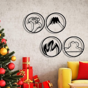 Four Elements Wood Wall Art: Minimalist Vector Signs