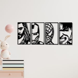 Avengers Wood Wall Art: Geometric Superhero Portraits Set