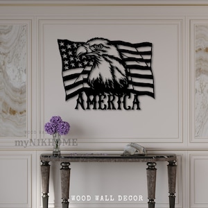 American Eagle Wood Wall Art, American Flag Wall Decor, US Wood Eagle Wall Sign, Fourth of July Independence Day Flag, Patriotic Gift