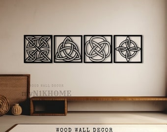 Celtic Knot Wood Wall Art: Irish Home Decor, Set of 4