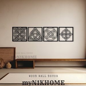 Celtic Rope Knot Wood Wall Art, Irish Wall Decor, Triquetra,Trinity, 4 pieces Wall Hanging, Historical Wall Sign