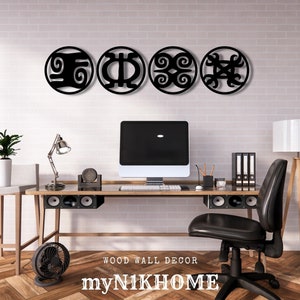 Adinkra Symbols Wood Wall Decor, African Wood Wall Art, Ghanaian Sign Decor, Africa Motifs Wall Art , Tribal Wood Wall Hanging