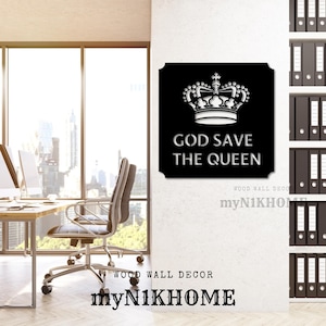 God Save The Queen, Wood Wall Decor, England Symbol, Her Majesty, Wooden Wall Art