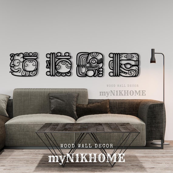 Maya Glyphs Wood Wall Decor: Ancient Mayan Hieroglyphic Art