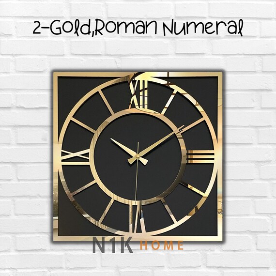 Handmade Large Wall Clock Mirrored Wall Clock Black Color Etsy