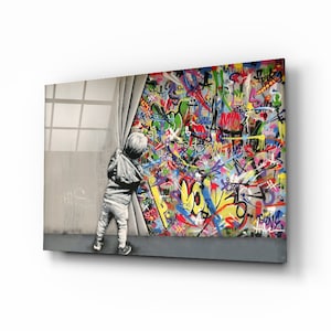 Behind The Curtain Wall Art, Glass Wall Art, Banksy Glass Wall Art Print, Banksy Graffiti Street Art, Home Decor, Glass Wall Art