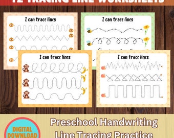 12 Printable Worksheets, Line Tracing, Pre-handwriting Practice, Preschool Activity, Busy Book, Tracing Lines, Pre-writing Activity