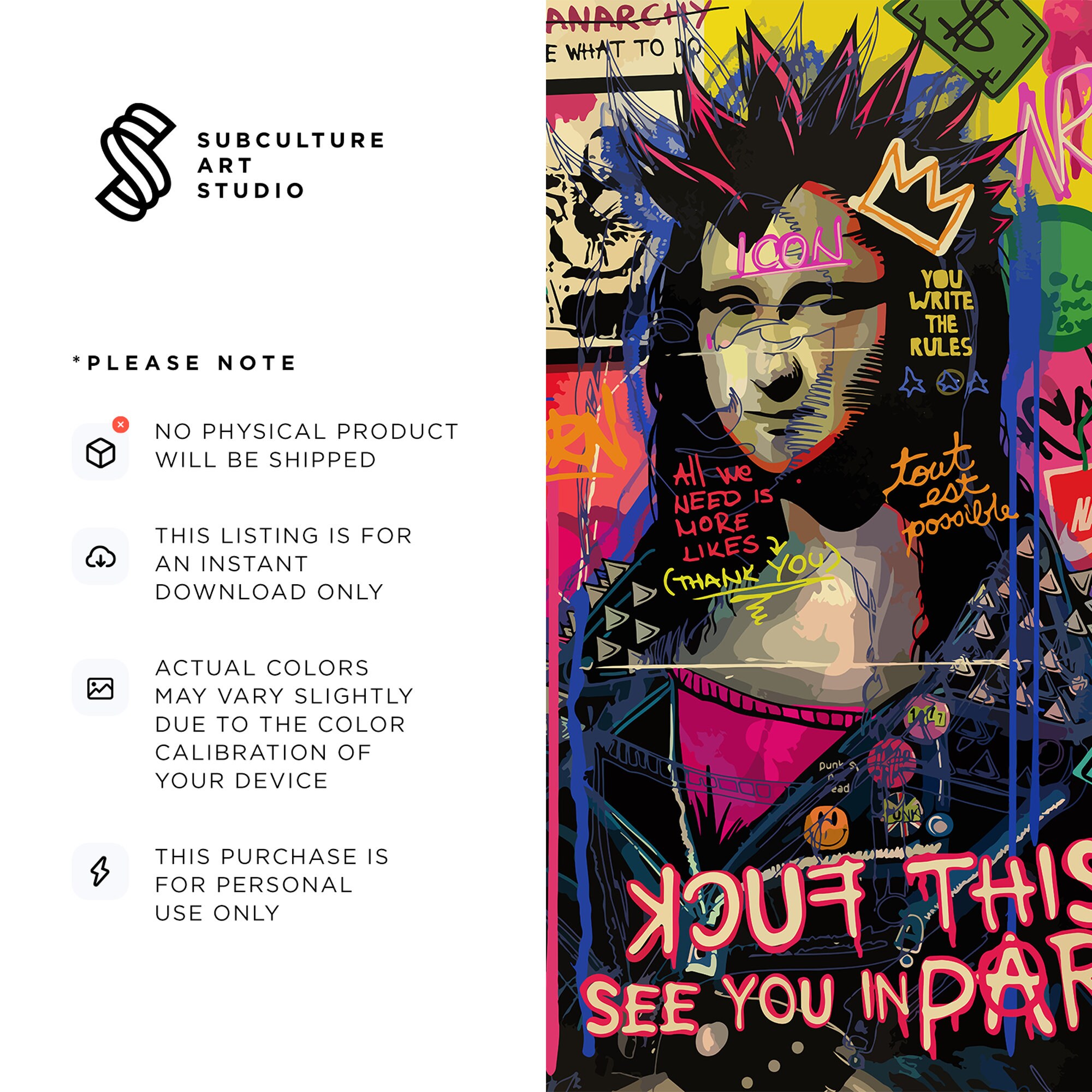 Mona Lisa Pop Art Wall Art Portrait Painting Hypebeast Etsy