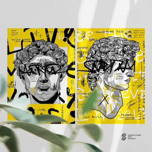 Iconic Illustration Graffiti Wall Art Print Set Graffiti Art Etsy