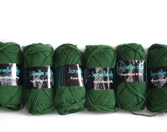 Hilo para tejer a mano JONELLE de 4 capas, 6 madejas de 25 g (150 g en total), verde, 100 % lana. Hilo vintage, hilo retro, tejido, crochet, manualidades y accesorios.