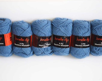 Hilo para tejer a mano JONELLE de 4 capas, 6 madejas de 25 g (150 g en total), azul, 60/40 % lana/nailon, hilo vintage, hilo retro, tejido, crochet y manualidades