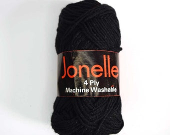 Ovillo de lana para tejer a mano JONELLE de 4 capas, 25 g, color negro, 60/40 % lana/nailon, hilo vintage, hilo retro, tejido, crochet y manualidades