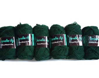 JONELLE 4 ply Fingering Yarn 6 x 25g skeins (150g total) Dark Green 100% Wool - Vintage Yarn - Retro Yarn - Knitting - Crochet - Crafting