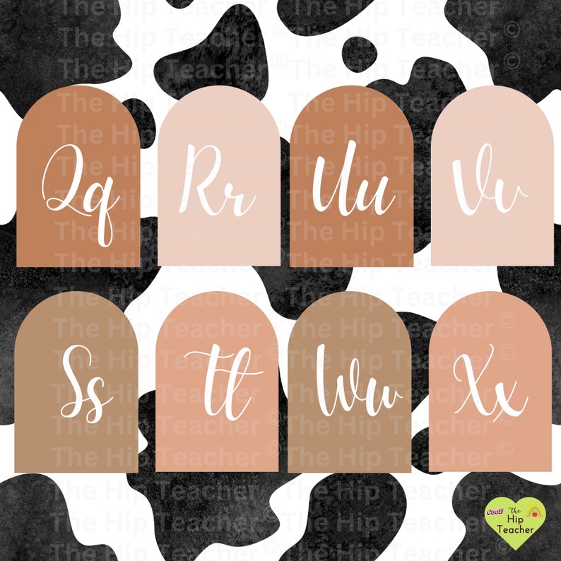 Boho Cow Print Cursive Alphabet Posters, Neutral Classroom Decor (PDF ...