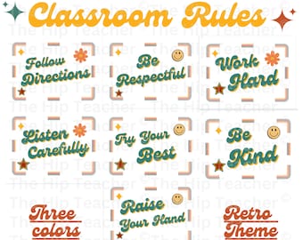 Retro Classroom Rules Posters, Groovy Decor (Instant Download)