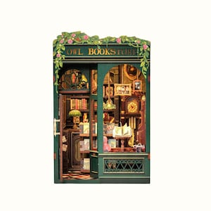 DIY uil boekenwinkel boekenhoekje | Perfecte bibliotheekinzet voor boekenliefhebbers Te openen deur 3D-boekenplankinzet voor boekenliefhebbers| Inclusief stofkap