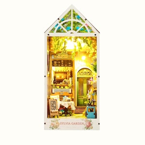 Jardim Sylvia faça você mesmo, Suporte para livros, Diorama para amantes de livros, Presentes para amantes de livros, Decoração para estantes, Livraria em miniatura, Presentes faça você mesmo para cantos de livros