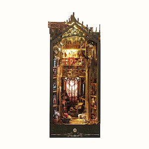 William Castle DIY gotisch kasteel boekenhoekje – Mystieke houten boekensteun decorset voor thuisbibliotheek, 3D houten puzzel, inclusief stofkap