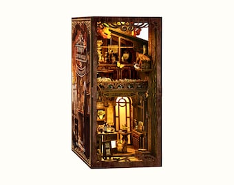 Vintage Coffee House Book Nook Kit: 3D Wooden Puzzle, Bookshelf Insert Christmas gift