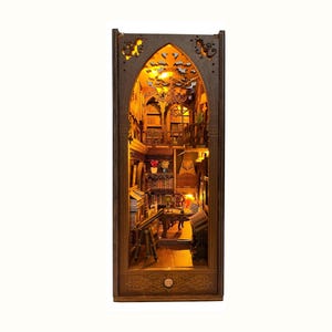 Bibliothèque de livres à faire soi-même, maison de poupée de librairie, diorama de bibliothécaire, cadeaux pour amateurs de livres, puzzle en bois 3D à insérer dans une étagère, librairie miniature
