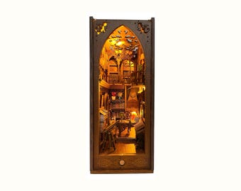 Librería en miniatura para armar: Diorama de casa de muñecas de madera en 3D, ideal como regalo de Navidad.