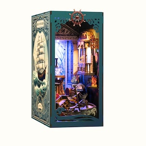 Rincón de Libro Vintage DIY – Miniatura de Madera de Enigma Marino
