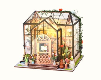 DIY Jenny Greenhouse Miniature Kit: Bookend Bookshelf Decor Christmas gift
