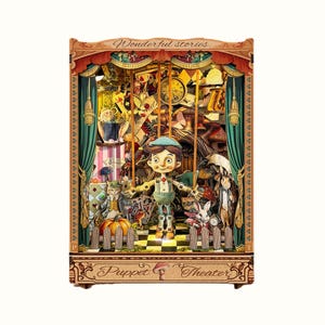 Angolo lettura fai da te per teatro di marionette vintage – Miniatura in legno con sovraccoperta, regalo per la festa del papà