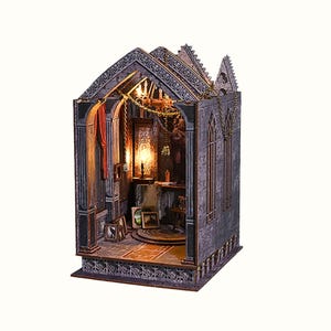 Encantador "Noche Tranquila" de Estilo Gótico DIY Book Nook – Kit de Artesanía en Madera para Mini Bibliotecas Místicas