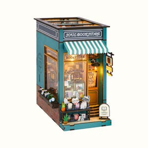 Zestaw DIY Soul Bookstore, domek dla lalek Bookstore, diorama Booklover, prezenty dla miłośników książek, wystrój regału, miniaturowa księgarnia, prezenty DIY Book Nook
