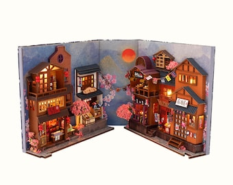Cherry Blossom Alley Book Nook DIY Kit: Wooden Street Scene, Dust Proof
