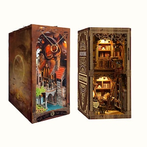 Lot de 2 Book Nooks Magiques : Vallée des Anneaux Enchantée & Livre Ancien – Cadeau Fête des Pères – Puzzle 3D en Bois avec Couvercle