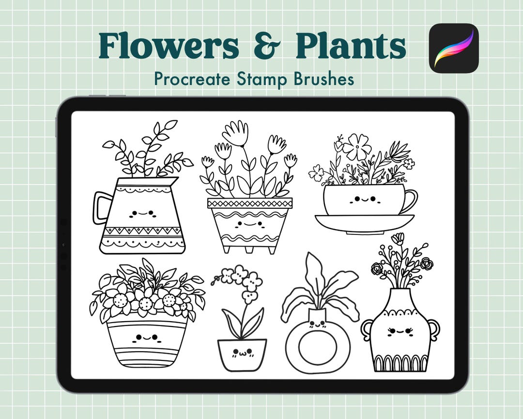 Procreate Pot Plant Stamp Brushes – Cute Floral & Succulent (digital ...
