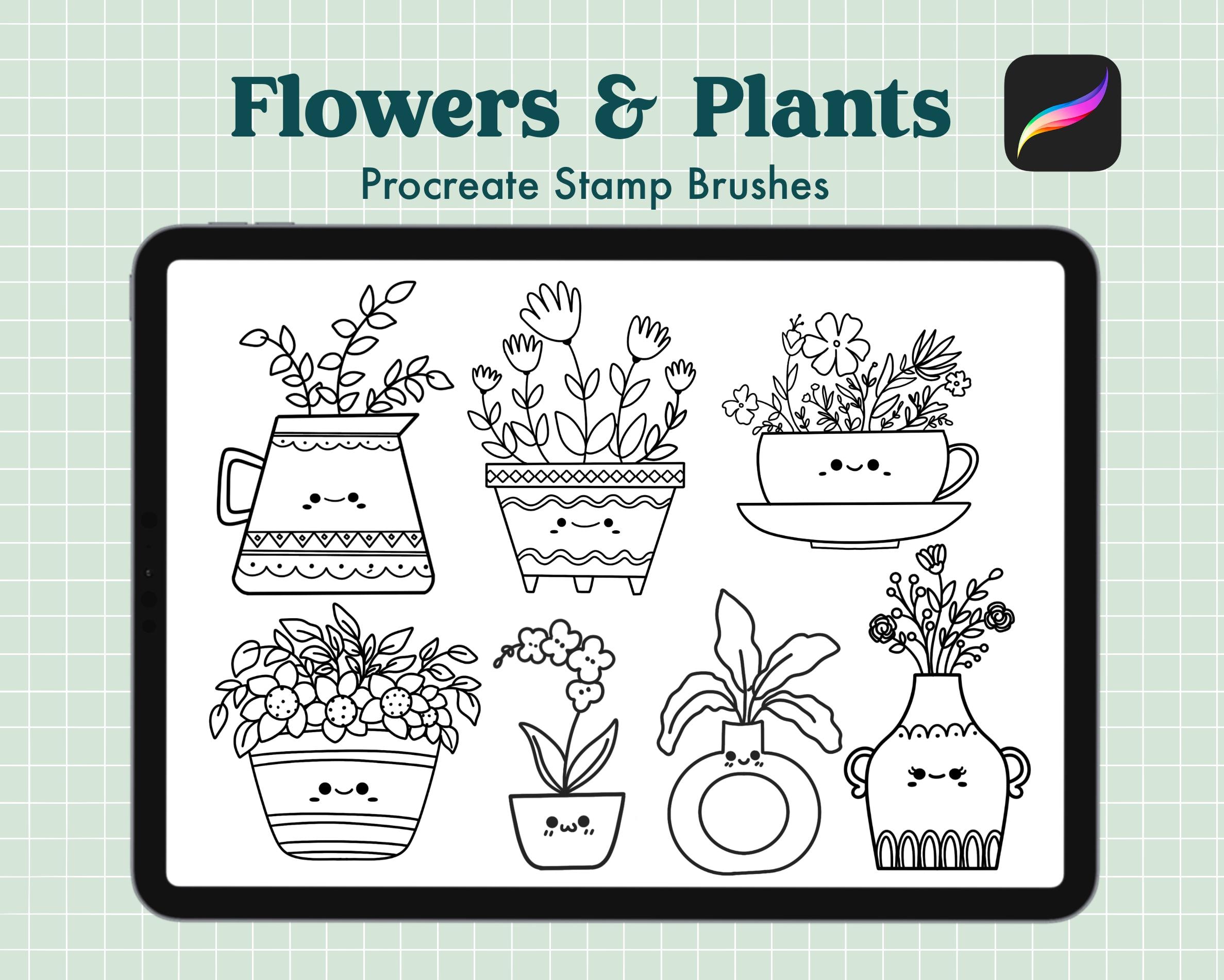 Procreate Pot Plant Stamp Brushes – Cute Floral & Succulent (digital ...