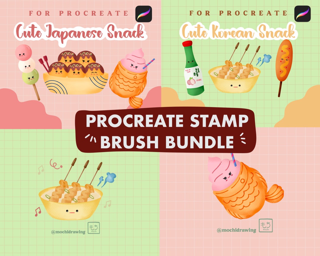Kawaii Japanese Korean Snack Procreate Stamp Brush Bundle (digital ...