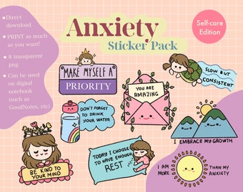 Anxiety Self Care Digital Stickers, GoodNotes Planner Stickers (PNG)