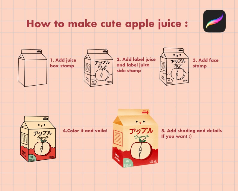 Kawaii Drinks Procreate Stamp Brush, Cute Beverages Milk Tea, Ramune ...