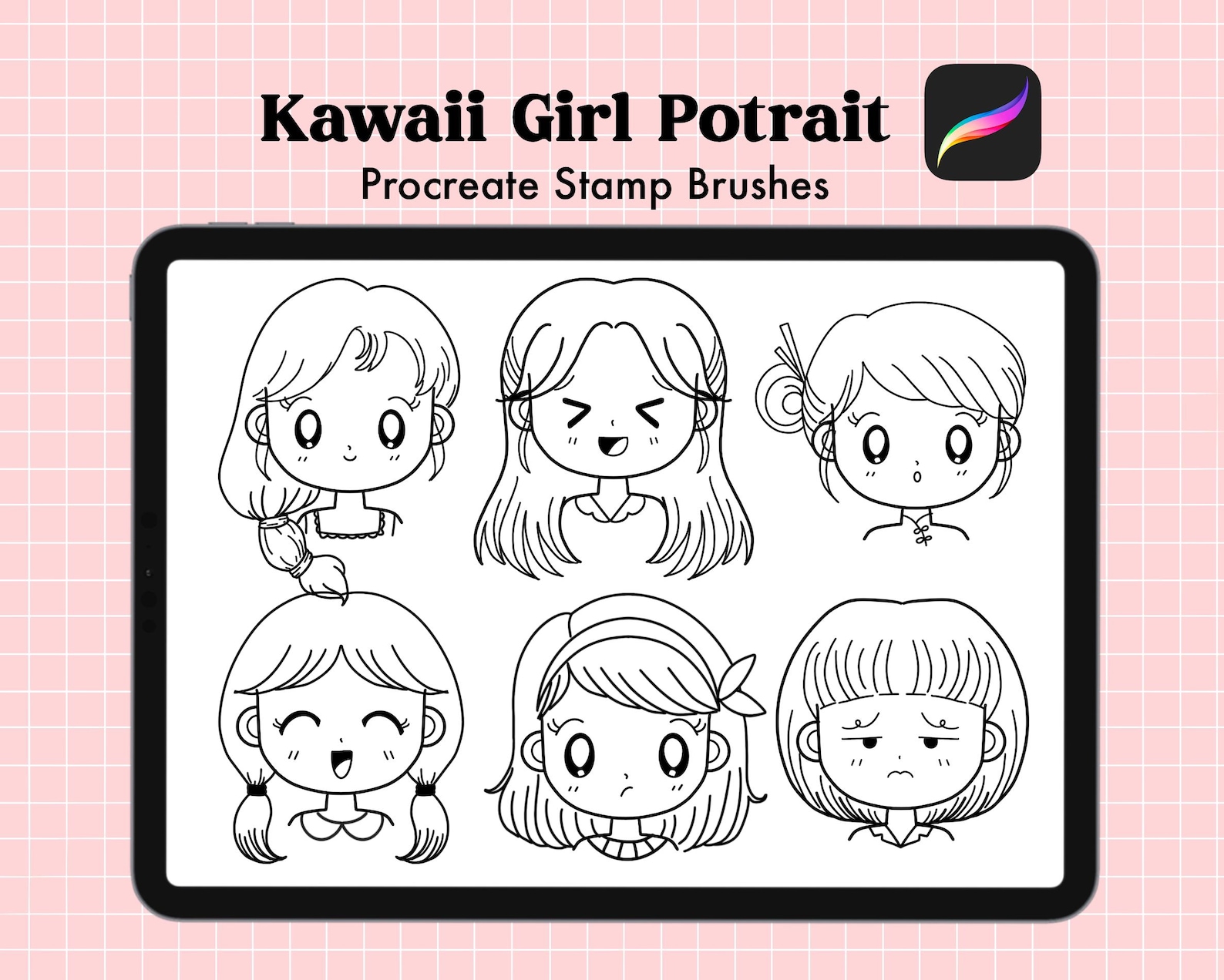 Kawaii Portrait Girl Procreate Stamp Brushes Procreate , Cute Japanese ...
