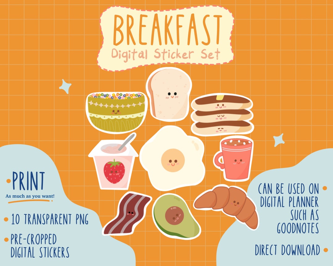 Daily Breakfast Digital Sticker Set, Goodnotes Stickers, Pre-cropped ...