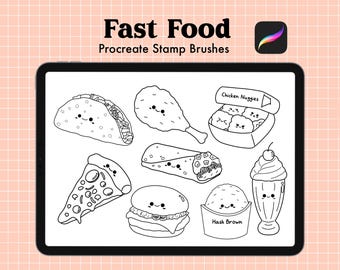 Cute Fast Food Procreate Stamp Brushes - 15 Brush Set (Digital Download)