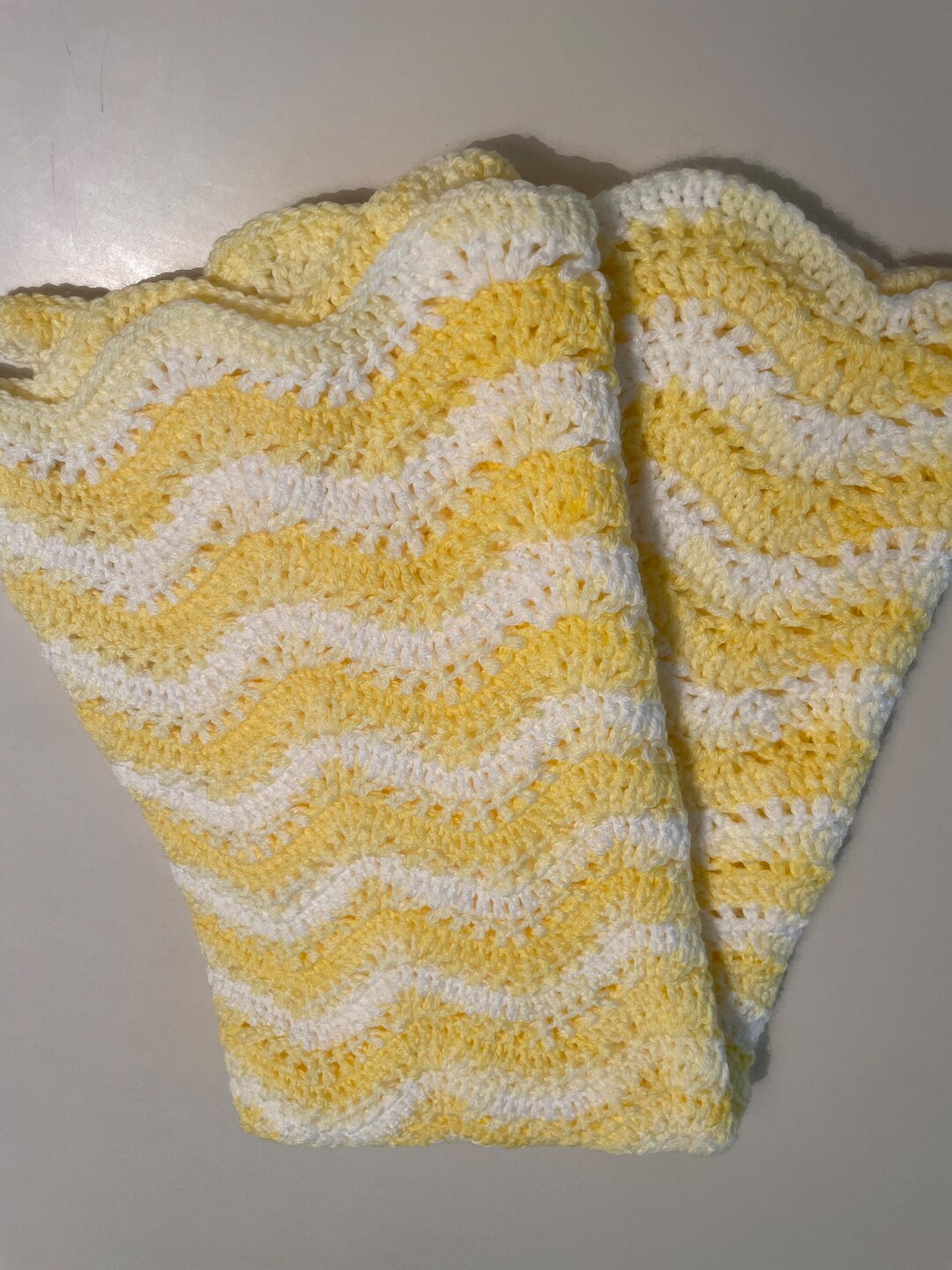 Unisex Yellow w/ White Trim Organic Cotton Picot Baby Blanket