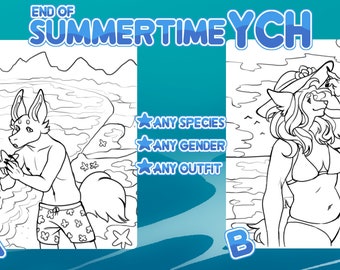 Summer YCH - Fursona Reptile Art Commission Anthro Dragon Fantasy Amine Vtuber RPG Furry